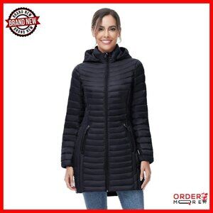 Ultra Light Down Jacket Packable Puffer Hooded Mid Length Winter Coat